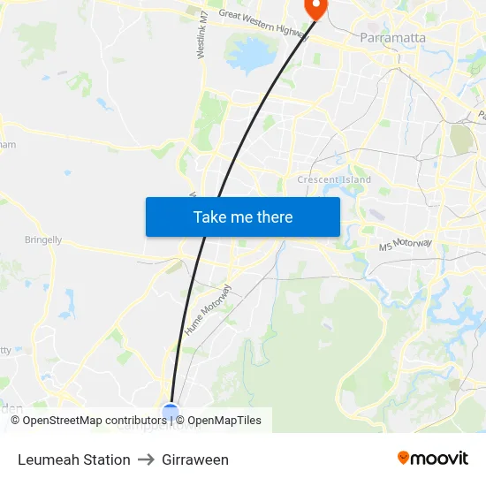 Leumeah Station to Girraween map