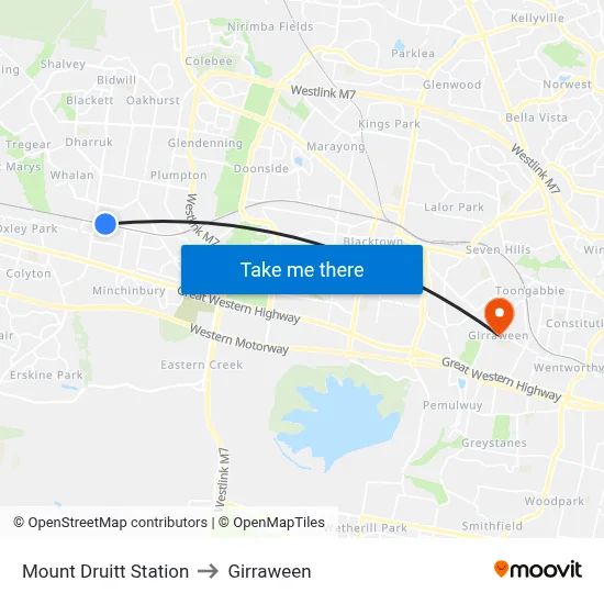 Mount Druitt Station to Girraween map