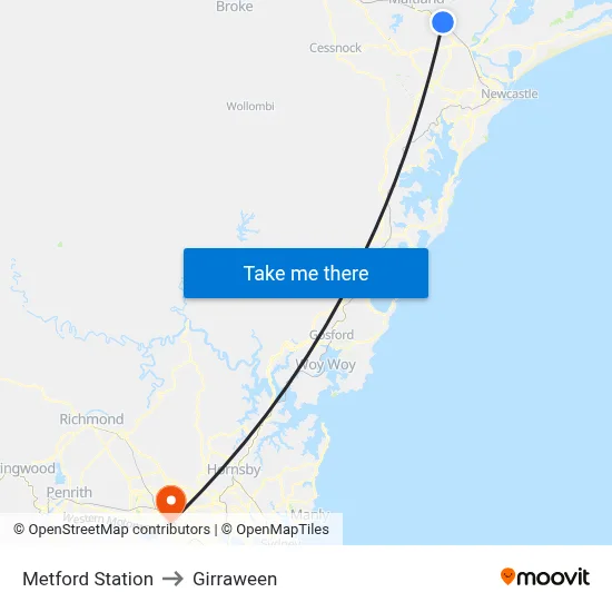 Metford Station to Girraween map