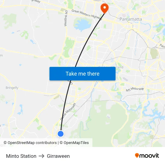 Minto Station to Girraween map