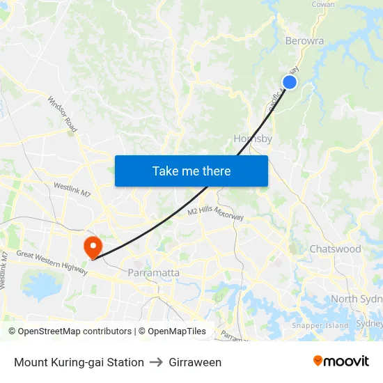 Mount Kuring-gai Station to Girraween map