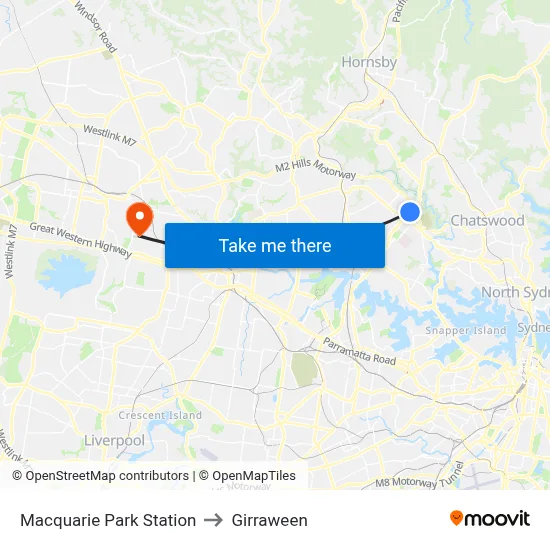 Macquarie Park Station to Girraween map