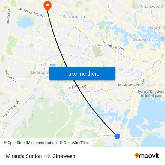 Miranda Station to Girraween map