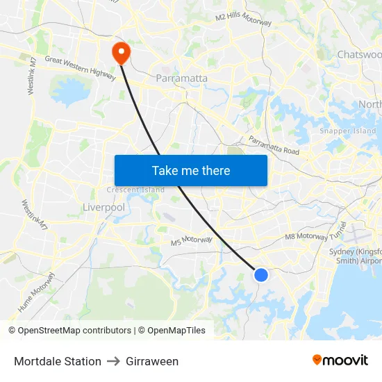 Mortdale Station to Girraween map