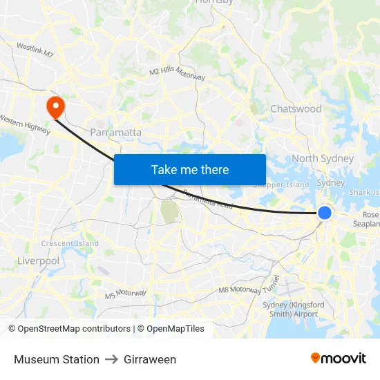 Museum Station to Girraween map
