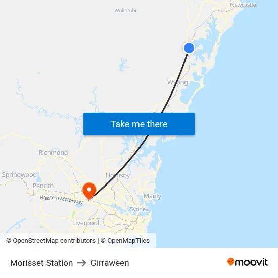 Morisset Station to Girraween map