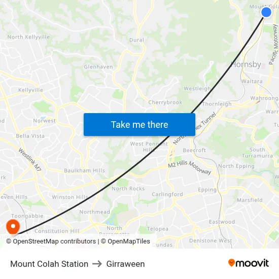 Mount Colah Station to Girraween map