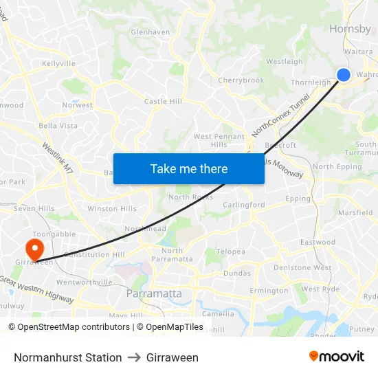 Normanhurst Station to Girraween map