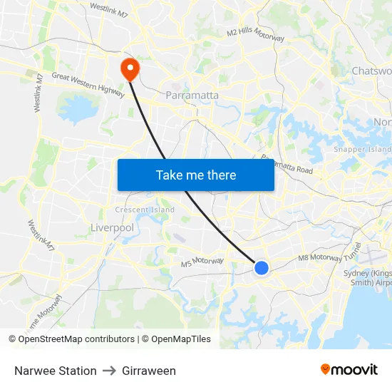 Narwee Station to Girraween map