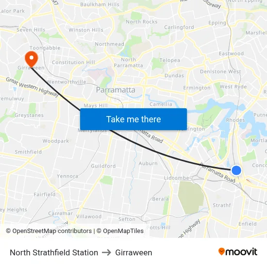 North Strathfield Station to Girraween map