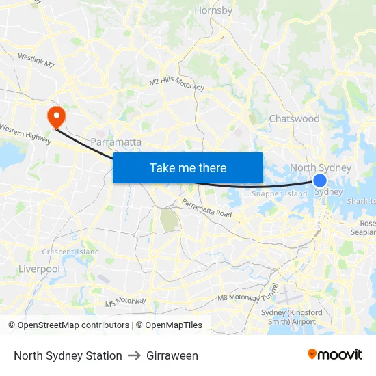 North Sydney Station to Girraween map