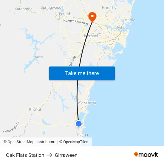 Oak Flats Station to Girraween map
