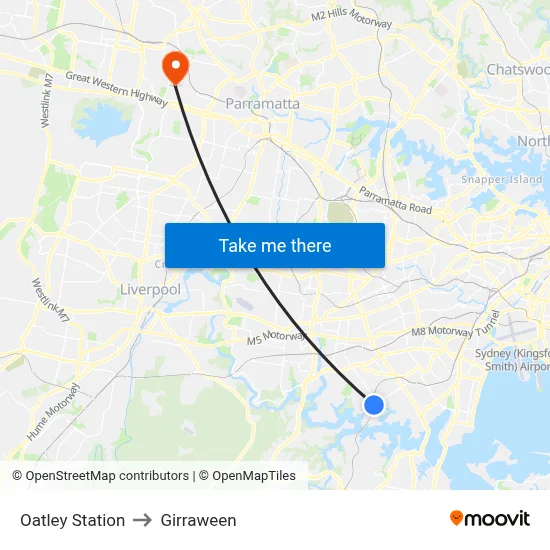 Oatley Station to Girraween map