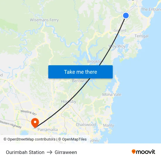 Ourimbah Station to Girraween map