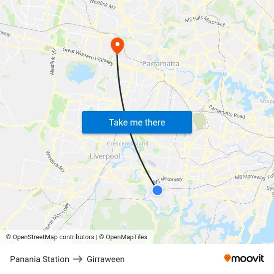 Panania Station to Girraween map