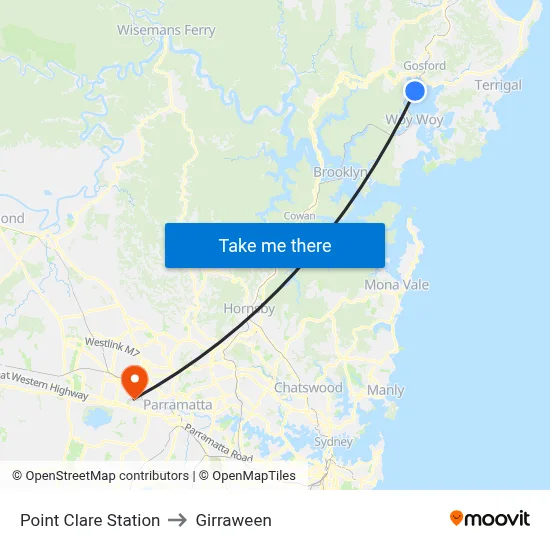Point Clare Station to Girraween map
