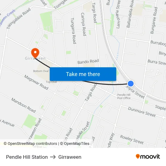 Pendle Hill Station to Girraween map