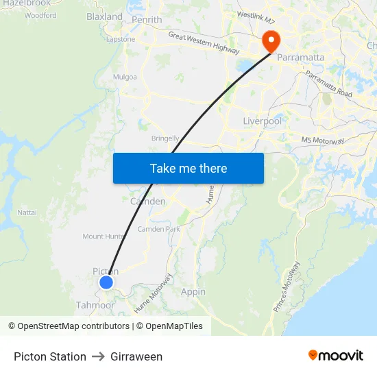 Picton Station to Girraween map