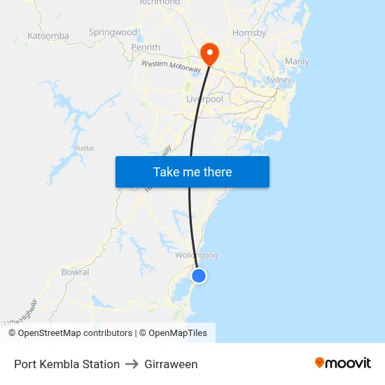 Port Kembla Station to Girraween map