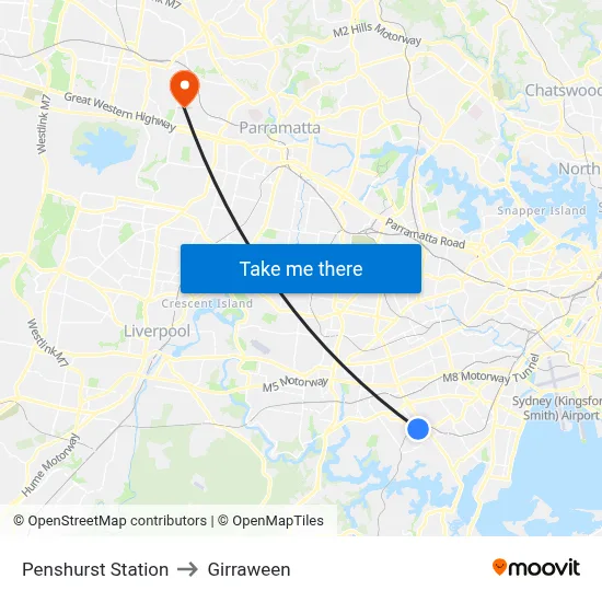 Penshurst Station to Girraween map
