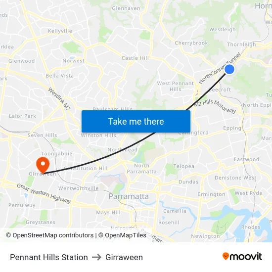 Pennant Hills Station to Girraween map