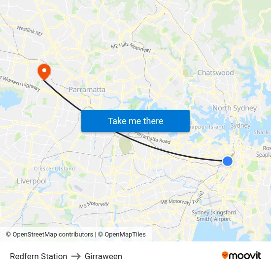 Redfern Station to Girraween map