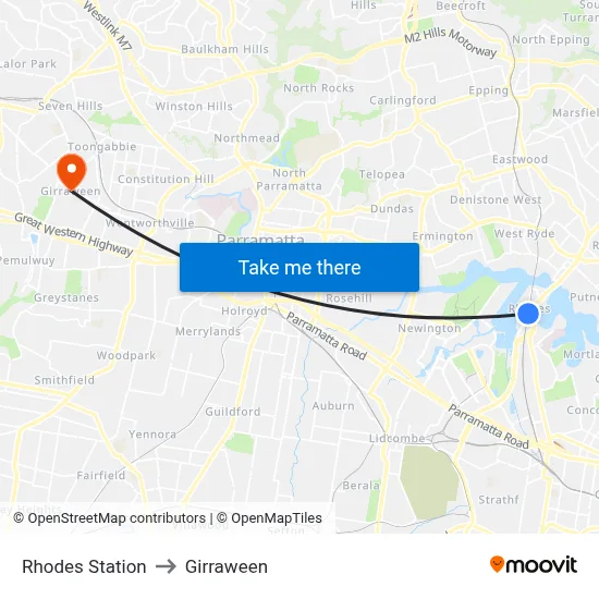 Rhodes Station to Girraween map