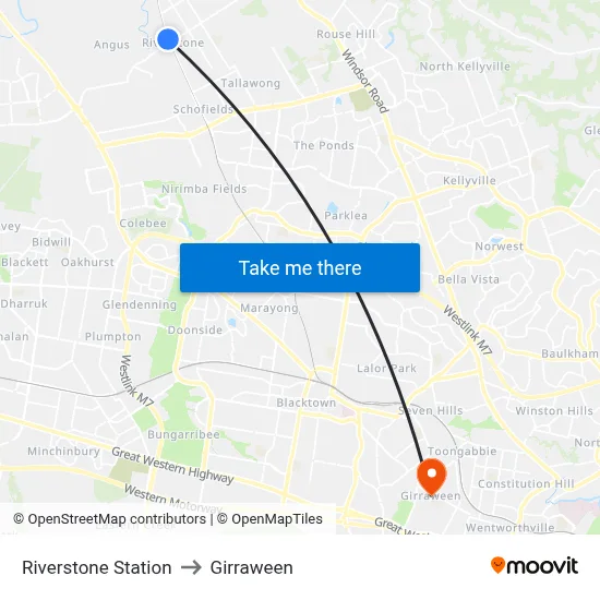 Riverstone Station to Girraween map
