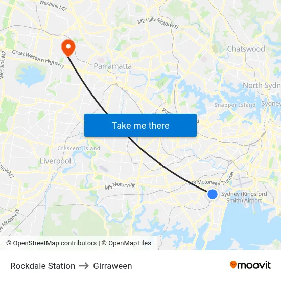 Rockdale Station to Girraween map