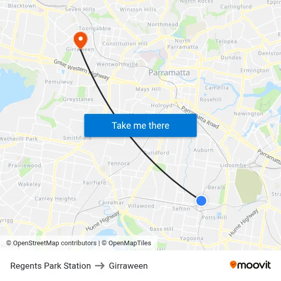 Regents Park Station to Girraween map