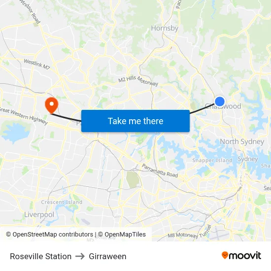 Roseville Station to Girraween map