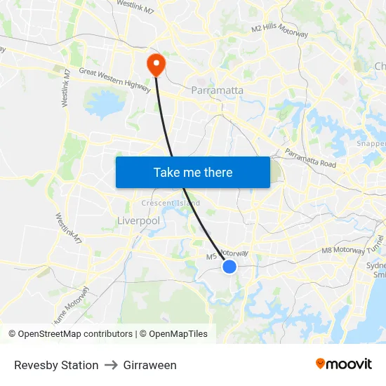 Revesby Station to Girraween map