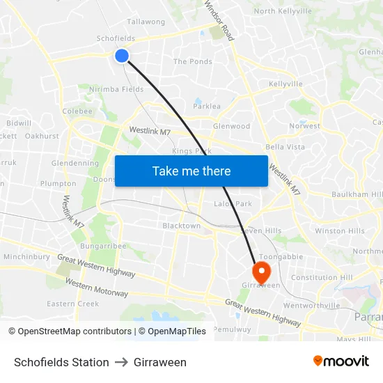 Schofields Station to Girraween map