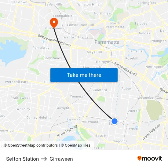 Sefton Station to Girraween map