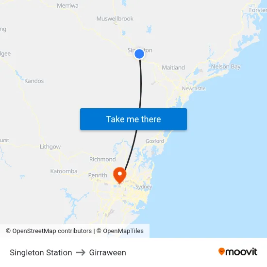 Singleton Station to Girraween map