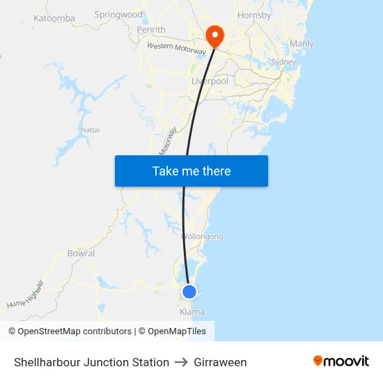 Shellharbour Junction Station to Girraween map