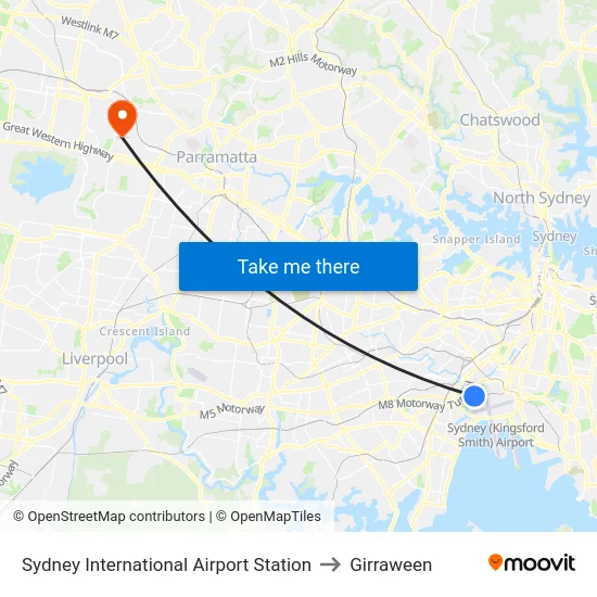 Sydney International Airport Station to Girraween map