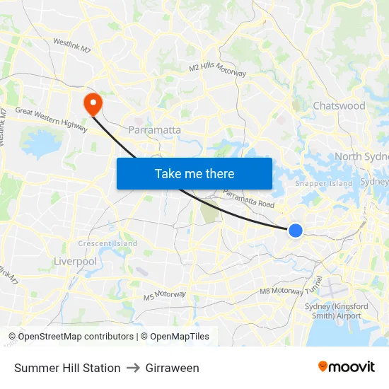 Summer Hill Station to Girraween map