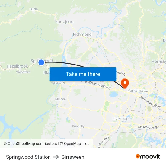 Springwood Station to Girraween map