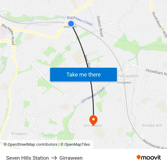 Seven Hills Station to Girraween map