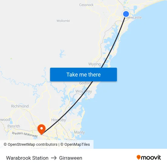 Warabrook Station to Girraween map