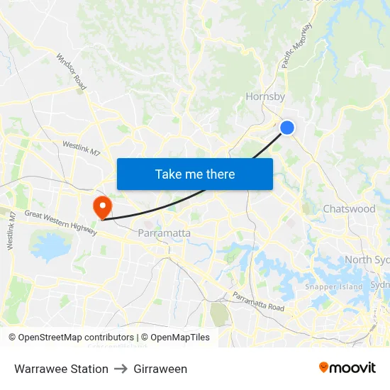 Warrawee Station to Girraween map