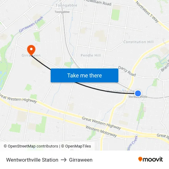 Wentworthville Station to Girraween map