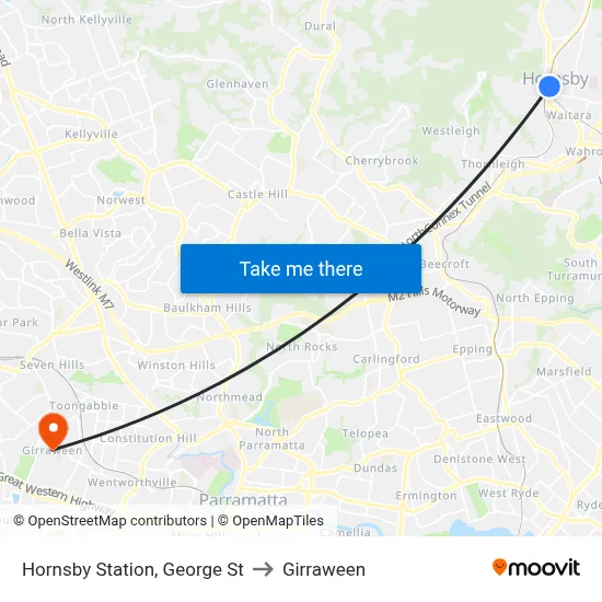 Hornsby Station, George St to Girraween map