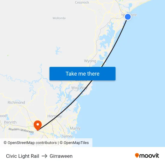 Civic Light Rail to Girraween map