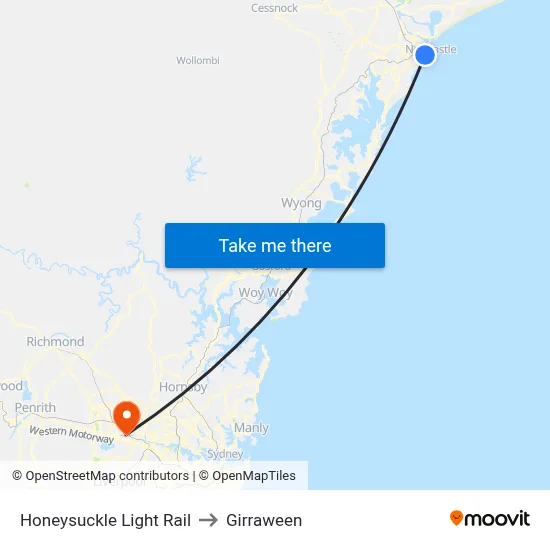 Honeysuckle Light Rail to Girraween map