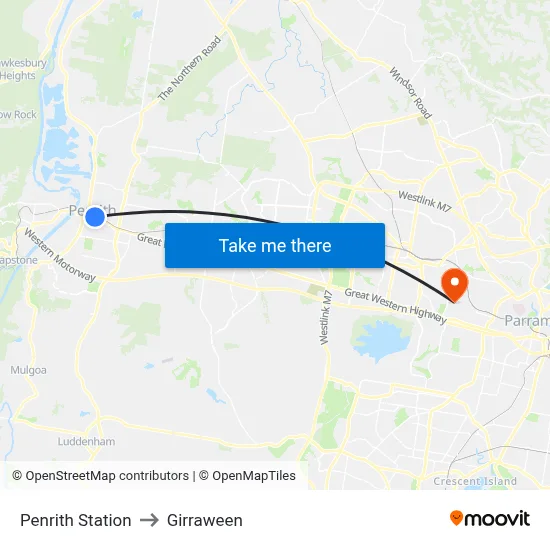 Penrith Station to Girraween map