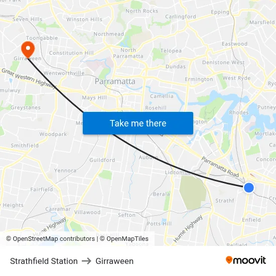 Strathfield Station to Girraween map