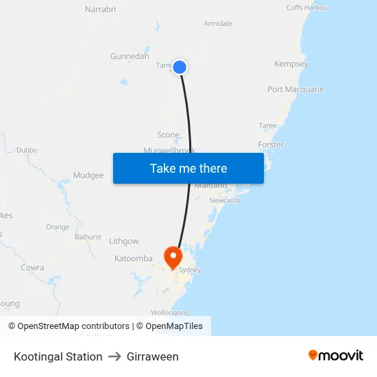 Kootingal Station to Girraween map