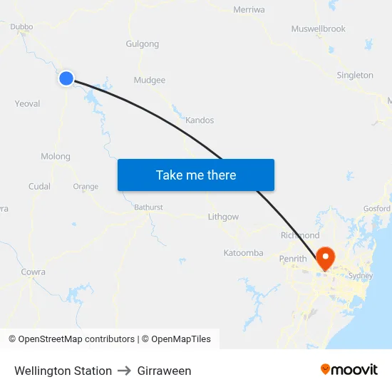 Wellington Station to Girraween map